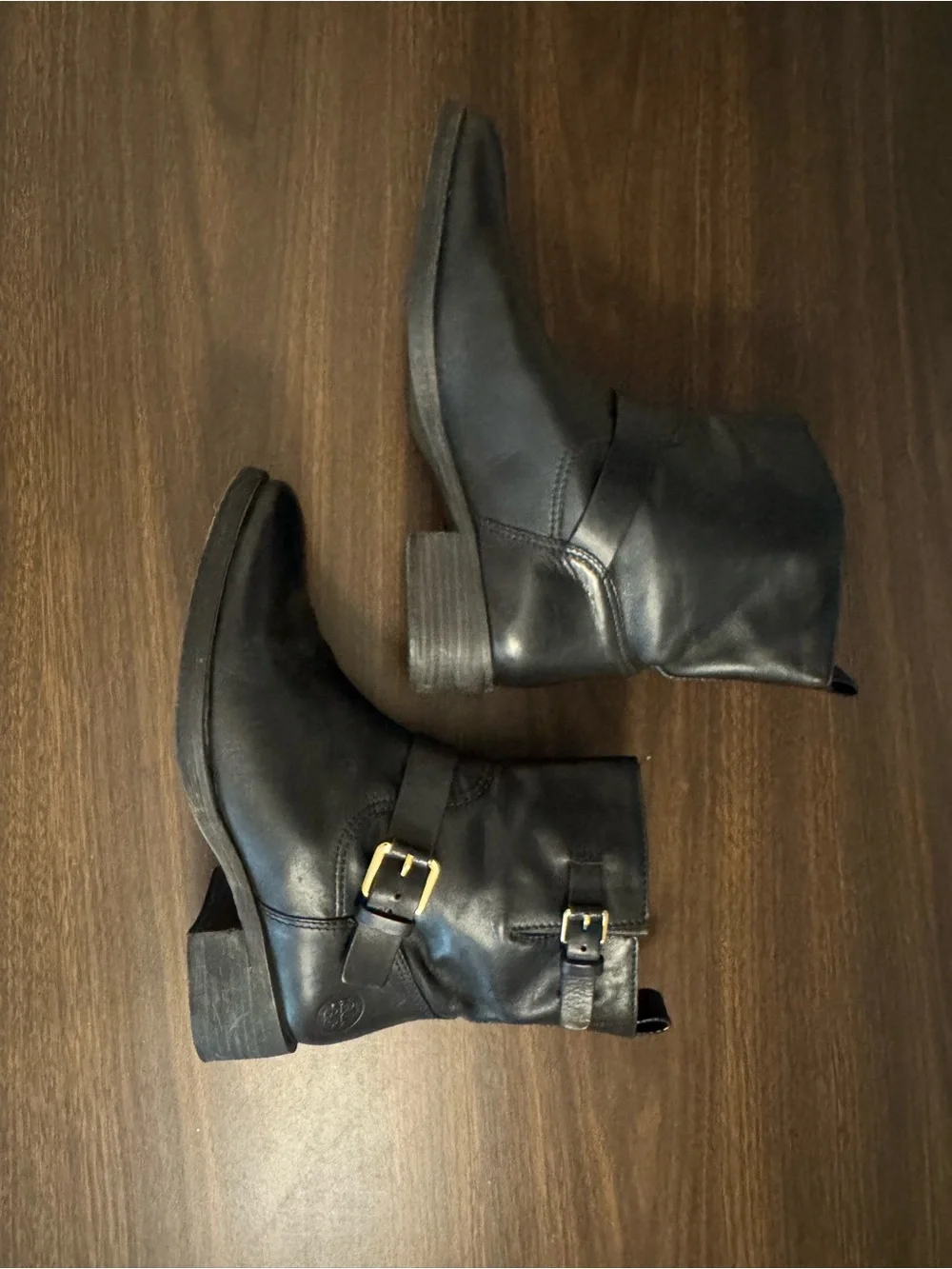 Tory Burch Black Leather Moto Ankle Boots Buckle Engineer Boots Women’s Size 9M